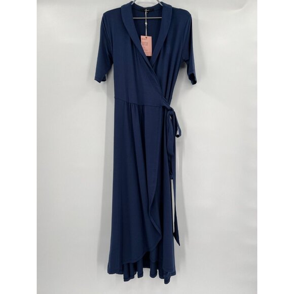 Quince Dresses & Skirts - Quince Navy Blue Tencel Jersey True Wrap Dress Midi sz XL Short Sleeve NWT